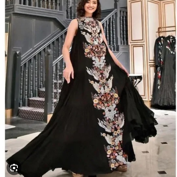 Samant Chauhan Embroidered Oversized Black Maxi Dress... - Picture 1 of 6